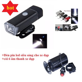 Đèn pha siêu sáng cho xe đạp+ còi 6 âm thang cho xe đạp