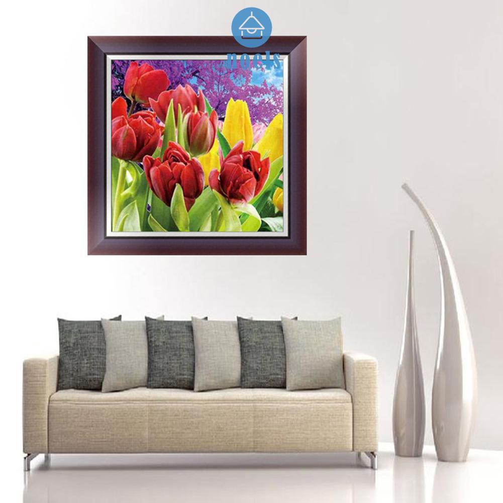 Tranh Thêu Trang Trí Thủ Công 5d Hoa Tulip (Mũi Thêu Hình X)