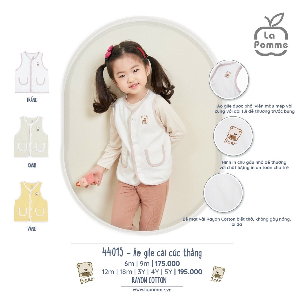 La Pomme - Áo gile viền màu túi đôi 3m-5y (CTV) 44015