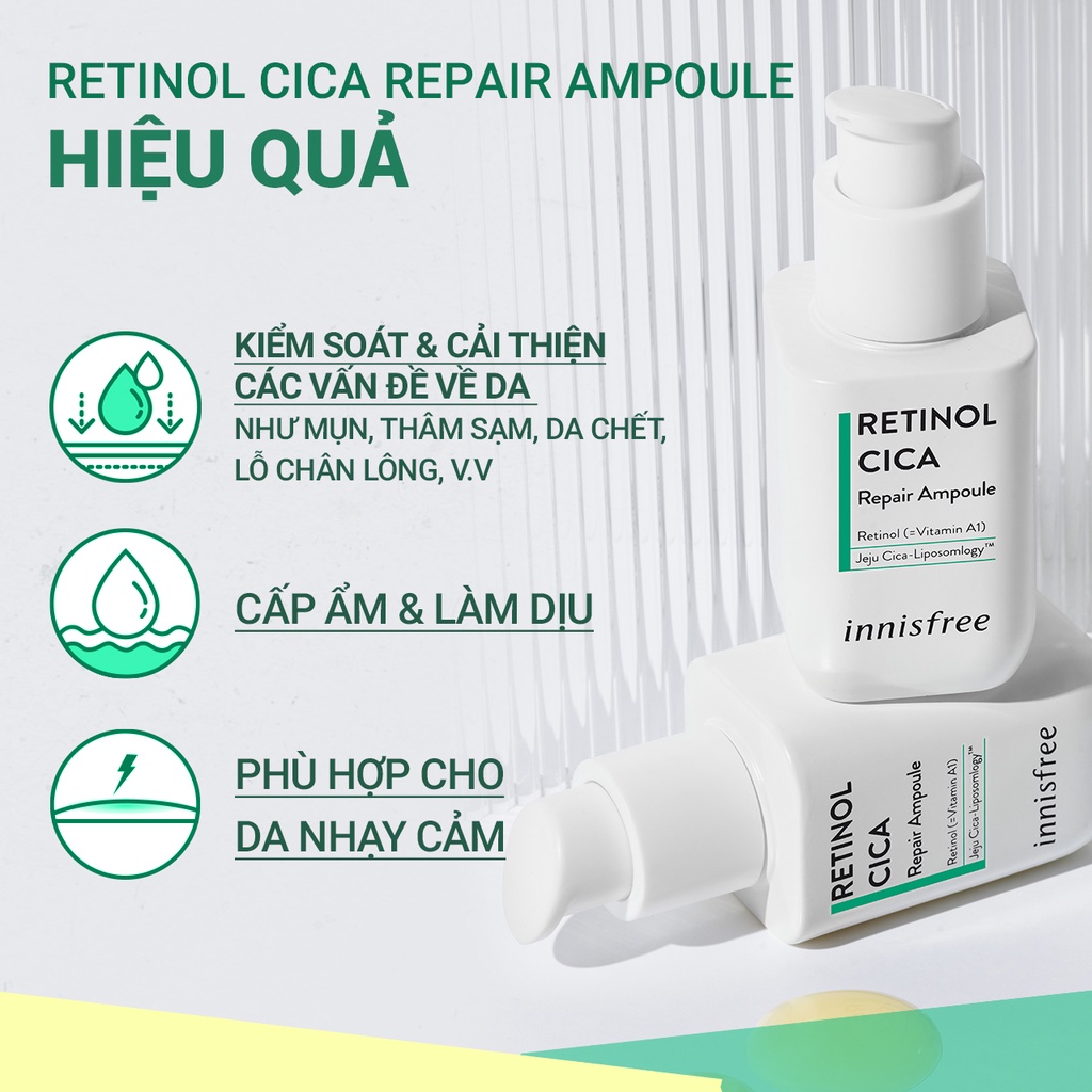 [Mã COSIF05 giảm 10% đơn 400K] Bộ sản phẩm phục hồi da với Retinol innisfree Retinol Cica Clear Ampoule Set