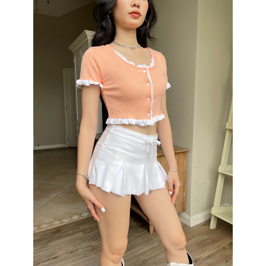ÁO CROP CỔ VUÔNG "𝐂𝐇𝐄𝐋𝐒𝐄 𝐂𝐑𝐎𝐏" NHÚNG BÈO MÀU PASTEL DỄ THƯƠNG, COTON GÂN CO DÃN / CÓ THỂ LÀM Á0 KHOÁC NGOÀI