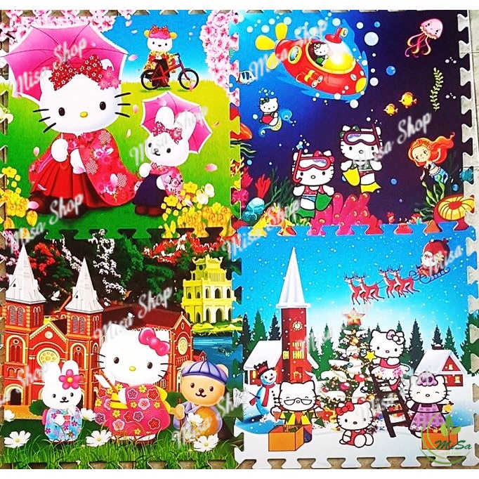 Bộ 4 tấm xốp lót sàn hình Hello Kitty, kích thước 60x60 cm/ miếng ghép lại