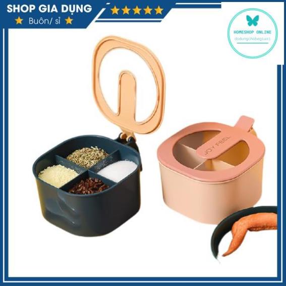Hộp, Hũ Đựng Gia Vị 4 Ngăn Có Nắp Đậy Vệ Sinh Hàng Cao Cấp Siêu Bền HONB001