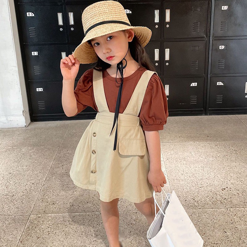 Set 2 món đồ gồm áo thun tay phồng + chân váy thời trang mùa hè hàn quốc cho bé gái