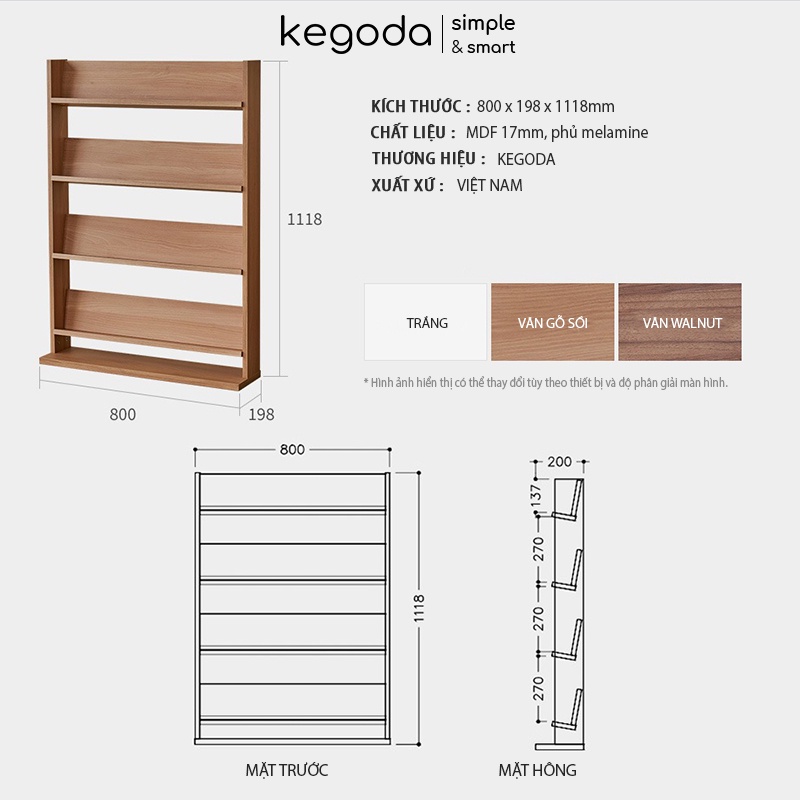 Kệ Gỗ 4 Tầng KGD14 Để Sách, Tạp Chí Rộng 80cm Thương Hiệu KEGODA