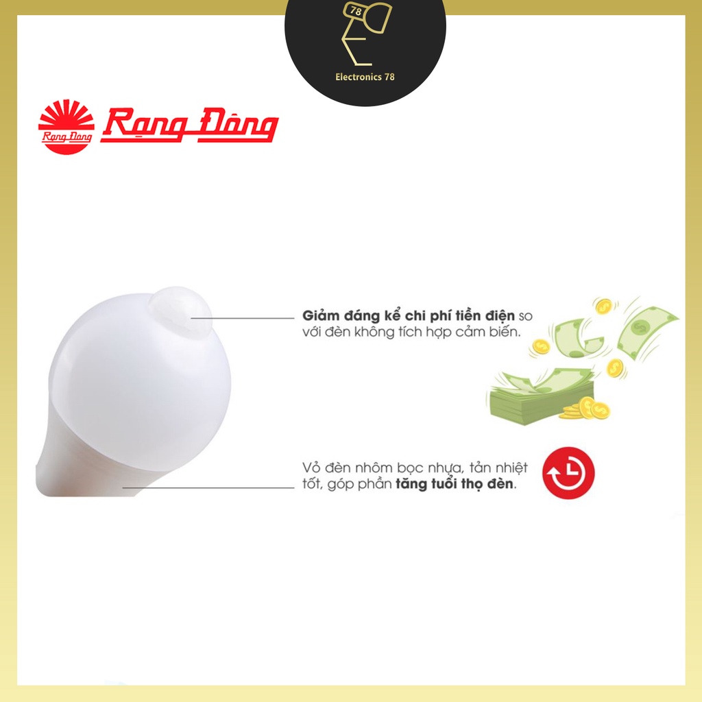 Bóng Led cảm biến tích hợp Hồng ngoại và Ánh sáng 9W Rạng Đông