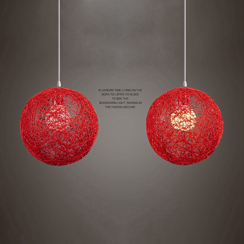 2 Pcs Rattan and  Ball Chandelier Individual Creativity Spherical Rattan Nest Lampshade, Orange & Red