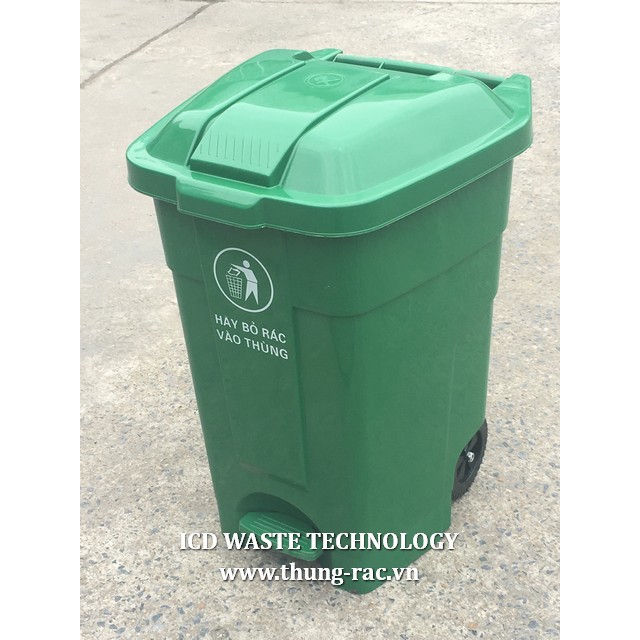Thùng rác nhựa HDPE 70L có bánh xe và đạp chân