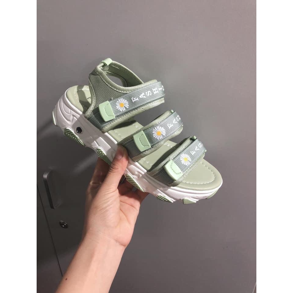 {Loại 1 - Có Sẵn} Sandal Hoa Cúc 3 Quai Đế Bánh Mì Quai Vải Dù, Đế Cao ~4cm Siêu Đẹp