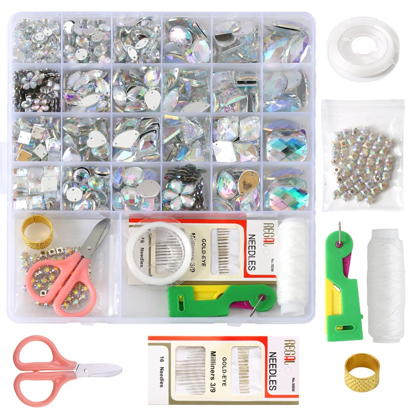 Qiao Bộ Phụ Kiện May Vá Đính Đá Pha Lê Kim Cương Giả Lấp Lánh Trang Trí May Vá Trang Phục May Vá