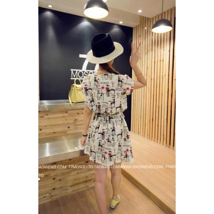 (Bỏ sỉ)Đầm xòe họa tiết cô gái rút dây eo kèm dây thắt lưng đẹp y hình siêu hot MÃ QP04095225sml