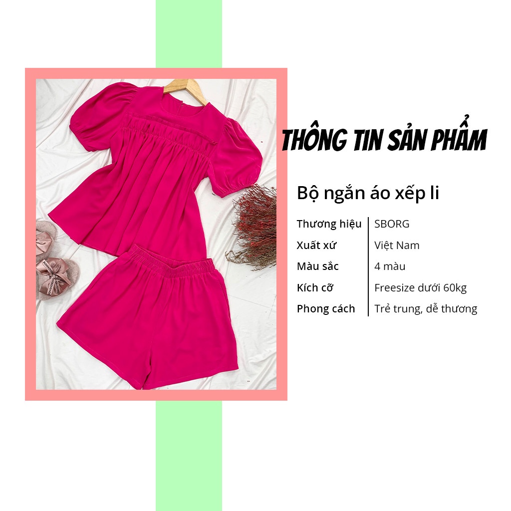 Đồ ngủ cute SBORG bộ mặc nhà tuyết mịn áo tay phồng xếp li ngực dễ thương phối quần đùi có túi freesize 60kg quà tặng vợ