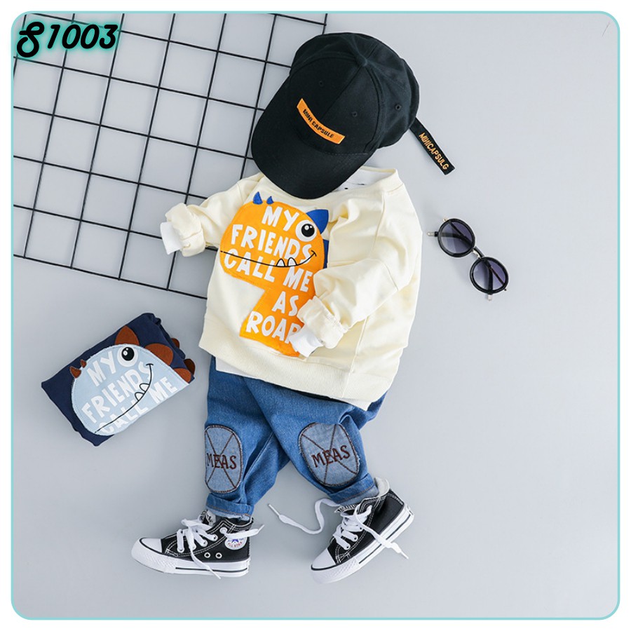 Set áo thun dài tay quần jean bộ nỉ cho bé trai MINTSCLOSET Mint's Closet da cá 1 2 3 4 5 tuổi - S1003 - TD4130