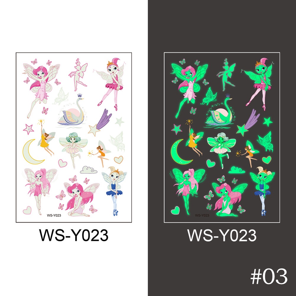 Hw Hình Xăm Tạm Thời Dạ Quang Chống Nước 110x75mm Họa Tiết Hoạt Hình Cho Trẻ Em