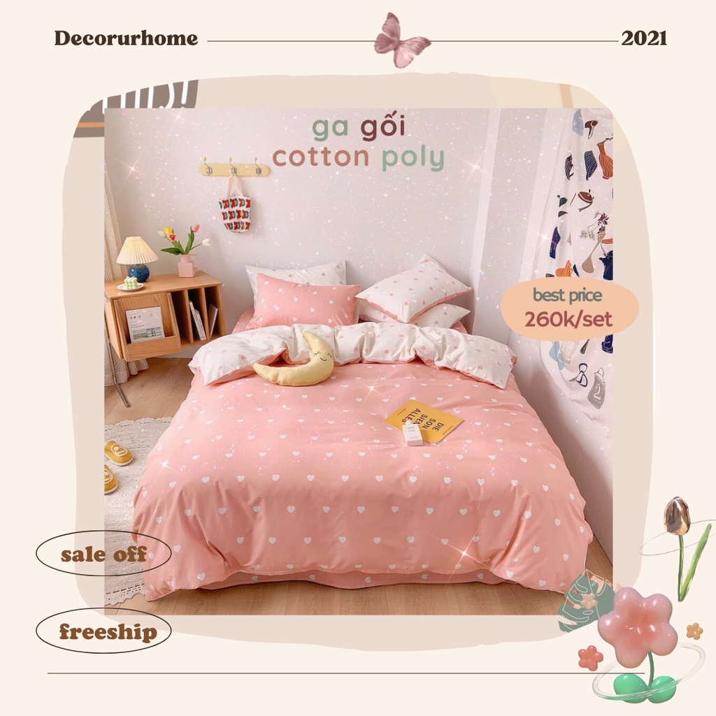 COTTON POLY| BỘ 4 MÓN GA GỐI COTTON POLY hoạ tiết caro basic- Sang xịn mịn