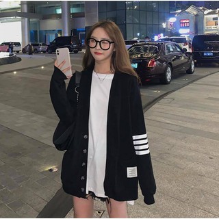 (Sẵn) Áo Cadigan Nỉ Viền Sọc Tay Ulzzang thom browne (có ảnh thật)
