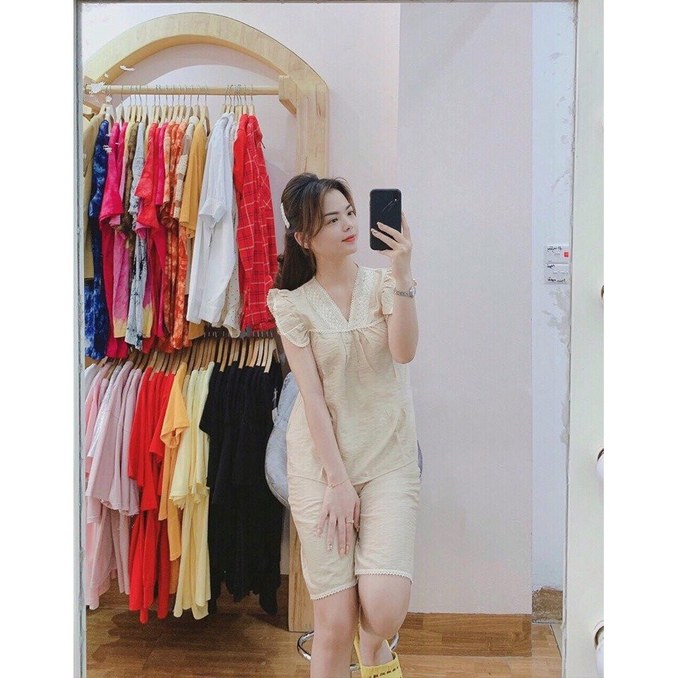 BỘ ĐỒ LỬNG CHẤT ĐŨI mềm mát - Bộ đồ mặc pha ren ở ngực siêu xinh mã sp13