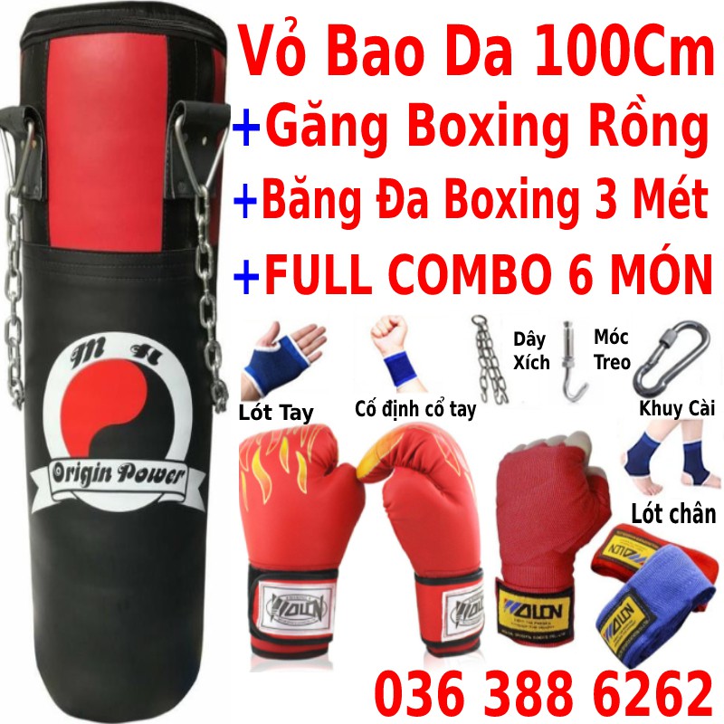 Vỏ bao cát boxing đấm bốc 2 lớp + Găng tay đấm bốc boxing MMA + Băng đa cuốn tay - Tặng kèm dây xích, bảo hành 6 tháng