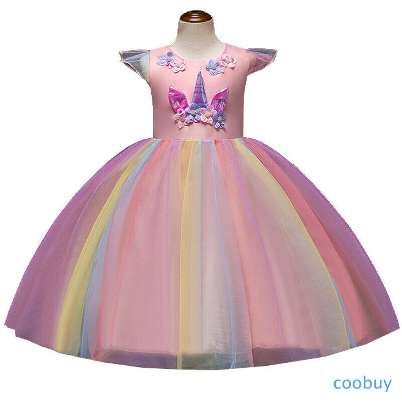 Đầm xòe in hình ngựa unicorn thiết kế đẹp mắt cho bé gái