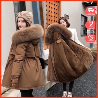 ÁO PARKA NỮ PHAO KAKI MŨ LÔNG CAO CẤP ÁO LÓT LÔNG SIÊU DÀY