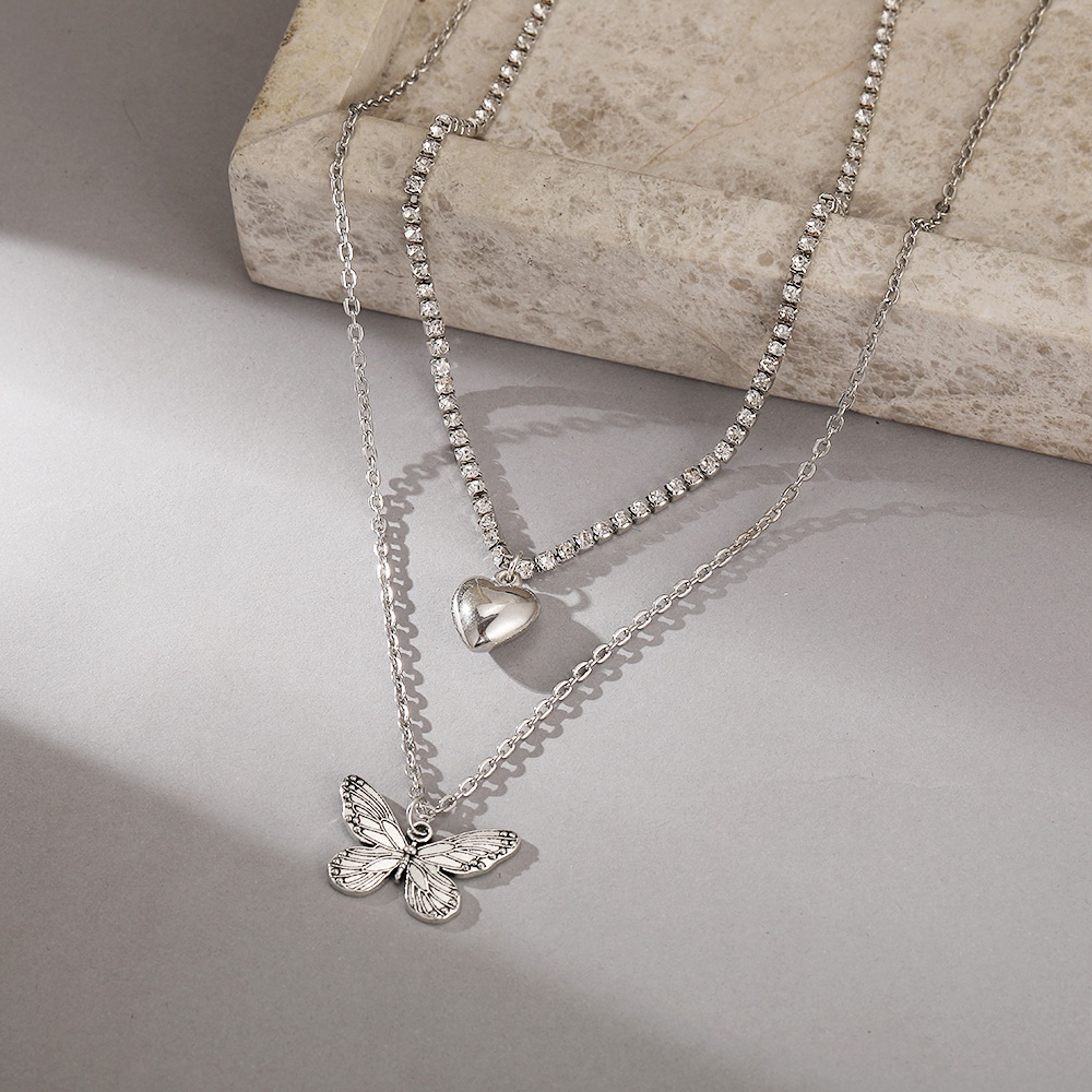 iF YOU Vòng cổ Mặt Trái Tim Và Bướm Phong Cách Hàn Quốc Thanh Lịch Dành Cho Nữ