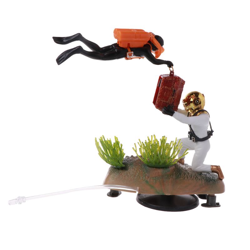 Lucky Tượng Resin Thợ Săn Kho Báu Với Ống Khí Trang Trí Bể Cá