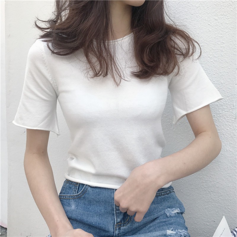 [Hàng có sẵn]Áo thun len nữ basic tay lỡ Ulzzang Quảng Châu ALK9