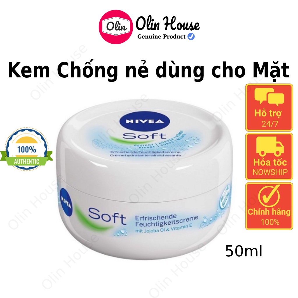 Kem dưỡng ẩm da mặt chống nẻ Nivea Soft 50ml giúp dưỡng ẩm cho da mềm mịn đẹp da Olin House