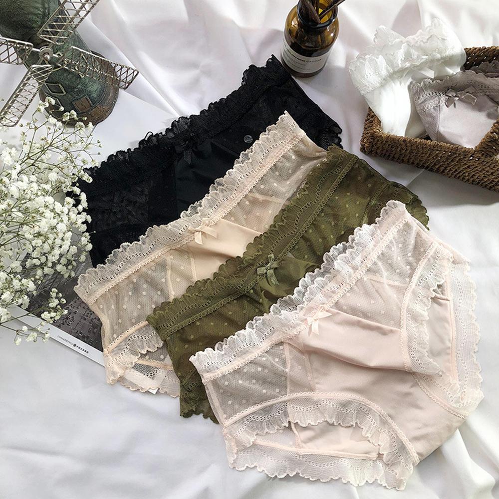 Quần Lót Lưới Không Đường May Thắt Nơ Họa Tiết Chấm Bi Gợi Cảm Cho Bạn Gái