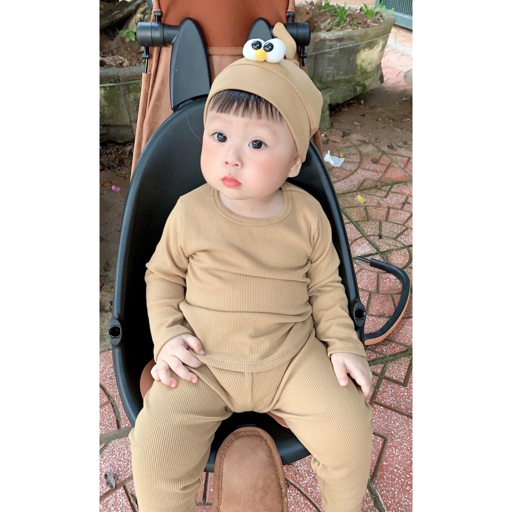 [Bé 5-15kg] Bộ dài tay thun gân kèm nón mắt Minky Mom cho bé trai bé gái từ 5-15kg