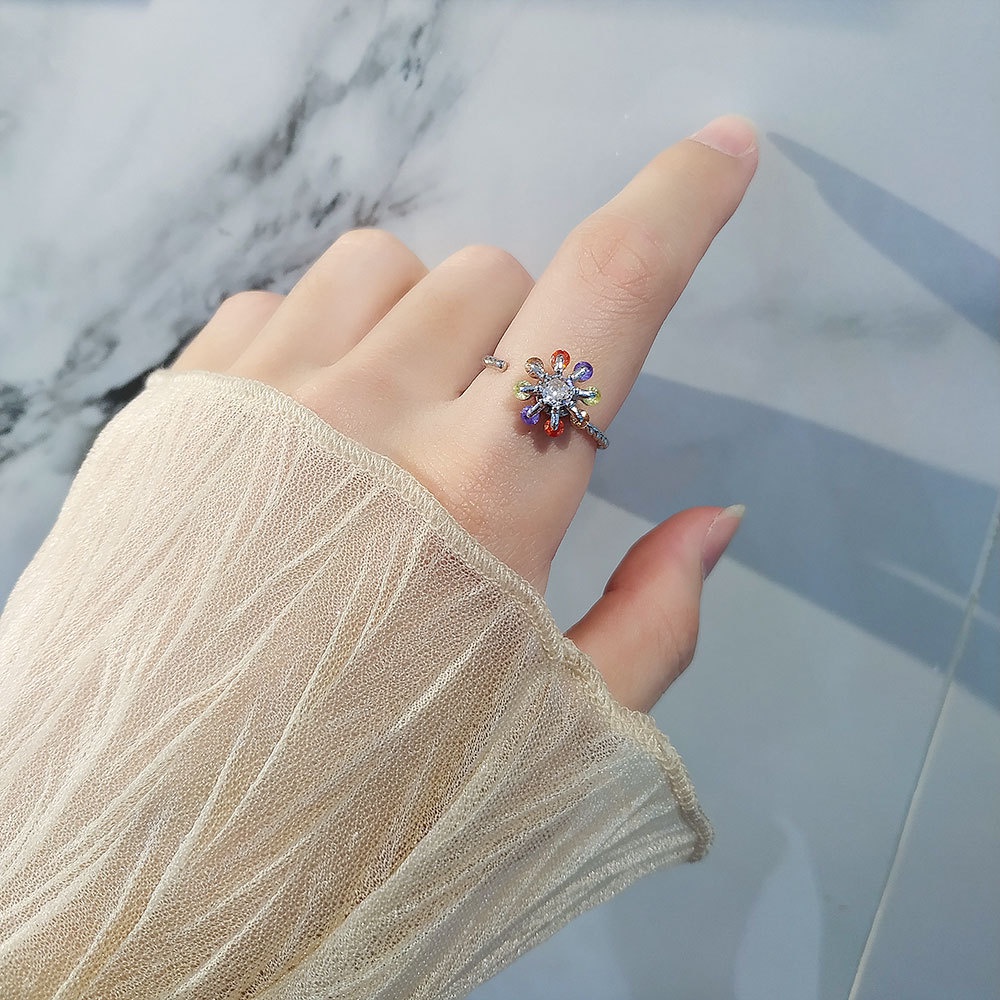 Bán Chạy Nhẫn Hở Dạng Xoay Pha Lê Năm Cánh Có Thể Xoay Cho Nữ