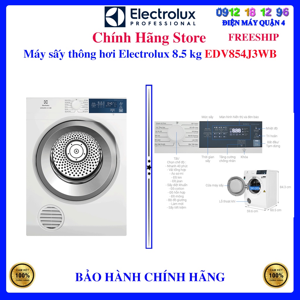 Máy sấy thông hơi Electrolux 8.5 kg EDV854J3WB