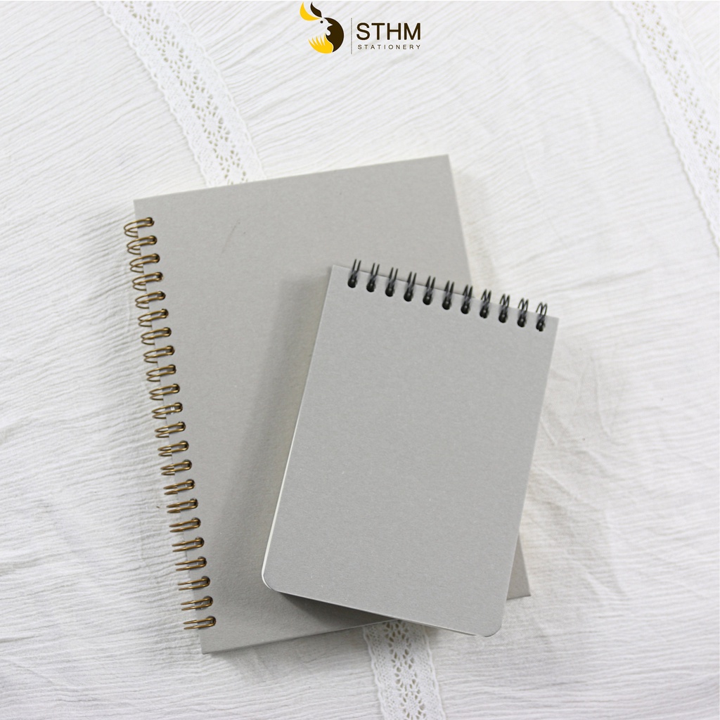 Grey - Sổ bìa trơn A6 1mm - Ruột kem 100gsm - Gáy phía trên - STHM stationery