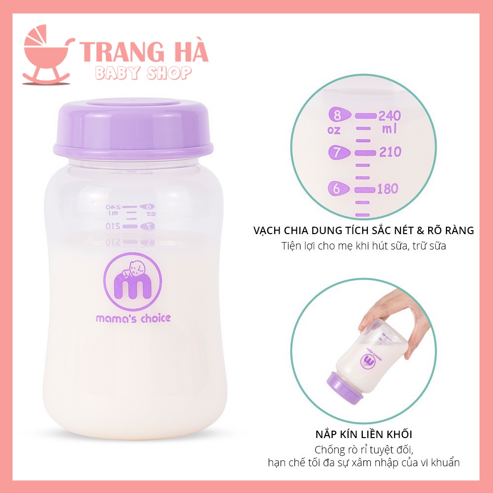 Bình Trữ Sữa Cổ Rộng Mama's Choice 180ml-240ml Tương Thích Máy Hút Sữa Spectra, Avent, Fatz, Rozabi, Cimilre