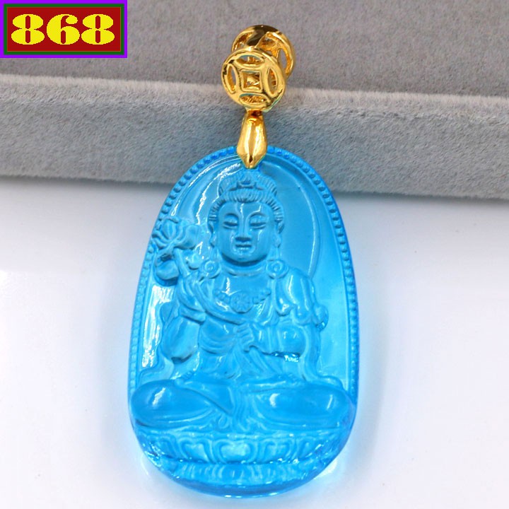 Mặt dây chuyền Phật Đại Thế Chí Bồ Tát pha lê xanh 3.6 cm MFBXB4