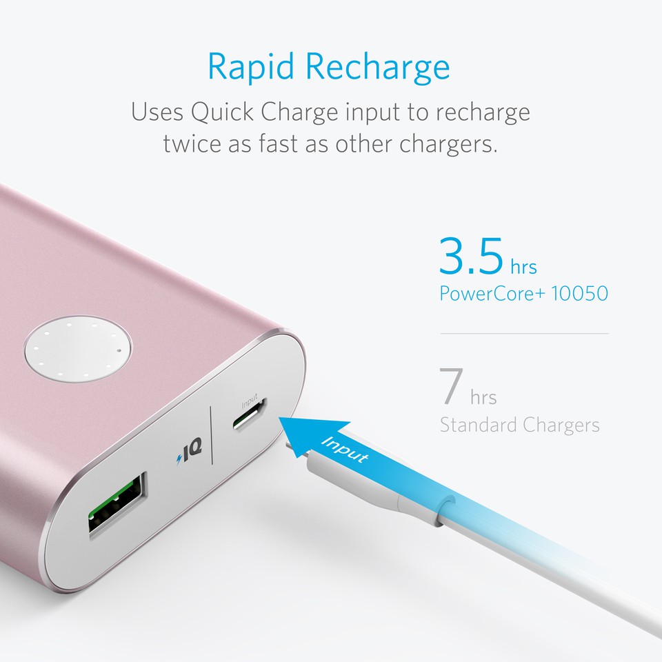 [Mã 159ELSALE hoàn 7% đơn 300K] Pin sạc dự phòng ANKER PowerCore+ 10050mAh Quick Charge 2.0 (Hồng)