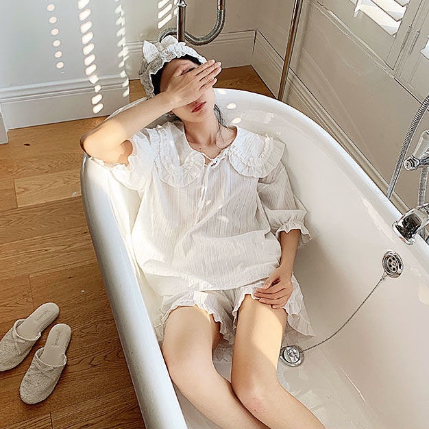 Bộ Đồ Ngủ Ngắn Tay Vải cotton Phong Cách Hàn Quốc Cho Nữ