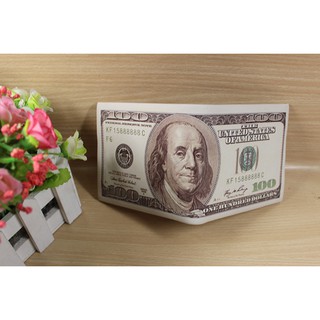Ví da kiểu ngang cho nam, nữ hình tờ tiền 100 đô la (100 dollar, 100$) cực kỳ may mắn, phát lộc