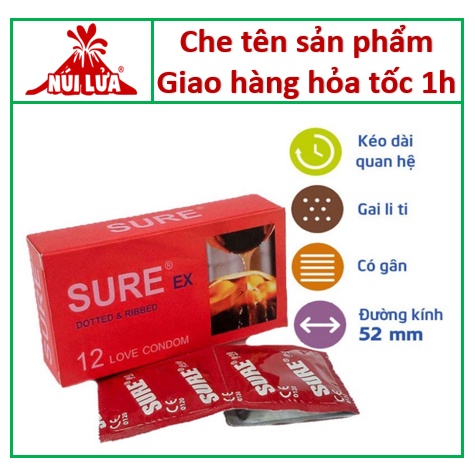 Bao cao su SURE đỏ chống xuất tinh sớm, Gai li ti - Hộp 12 cái