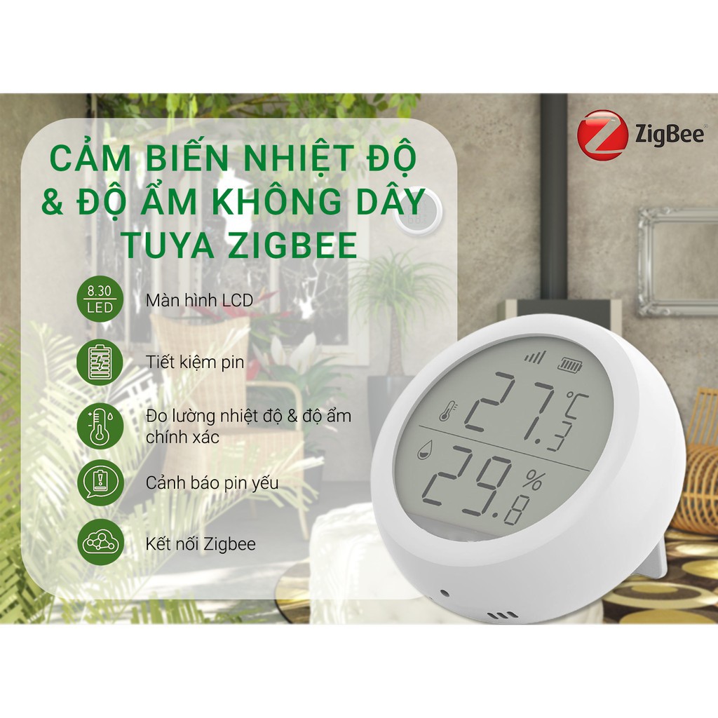 [Bảo Hành 6 tháng] Đồng Hồ Cảm Biến Nhiệt Độ Độ Ẩm Tuya Zigbee Có Hiển Thị Màn Hình