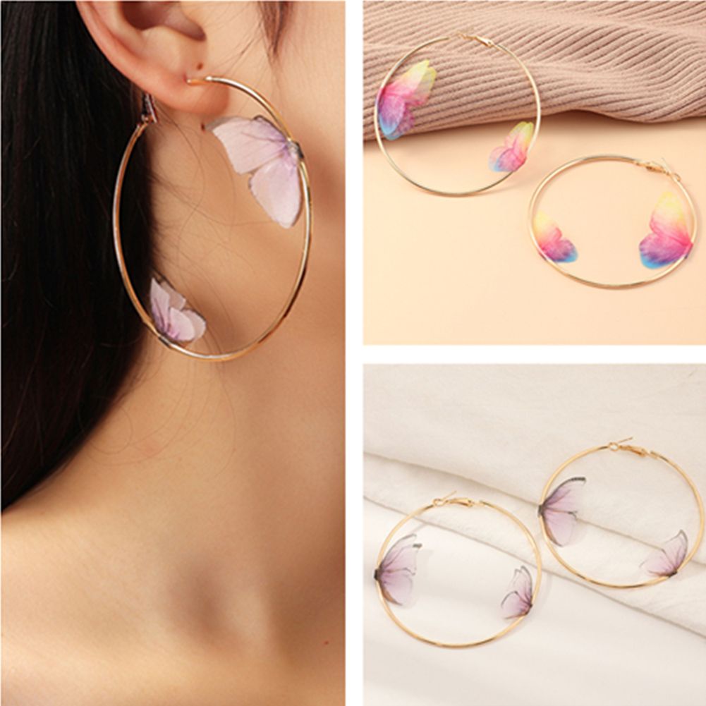 Khuyên tai vòng tròn lớn nhiều màu sắc thanh lịch thời trang cho nữ