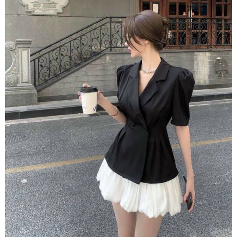 SET ÁO VEST CỘT EO MIX CHÂN VÁY XẾP LY 2 MÀU (kéo xuống xem video, ảnh thật)