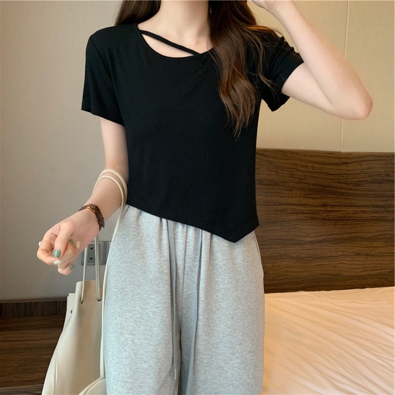 Áo thun SUXI tay ngắn kiểu dáng đơn giản dễ phối đồ thời trang mùa hè cho nữ