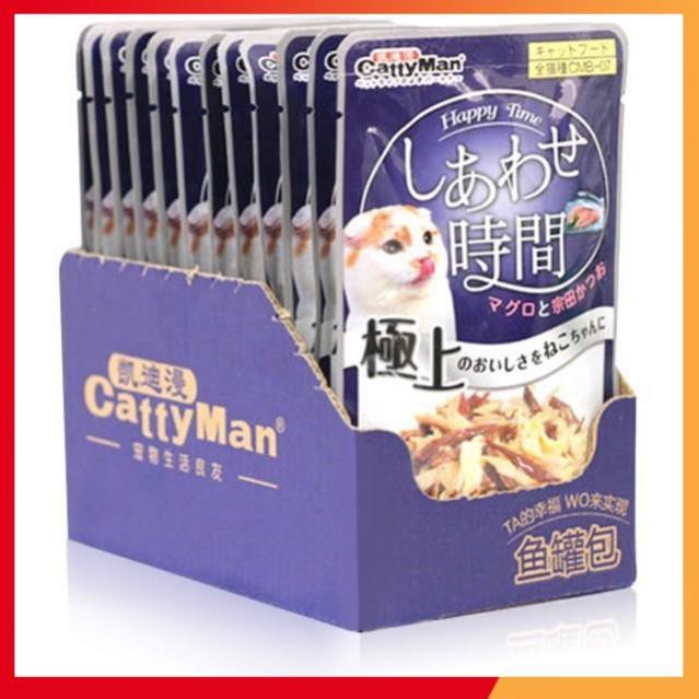 ⚡FREESHIP⚡ Pate cho mèo Catty man 55g túi cá ngừ đóng gói, thức ăn tăng cân mập mèo con lớn nhỏ POM'S HOUSE