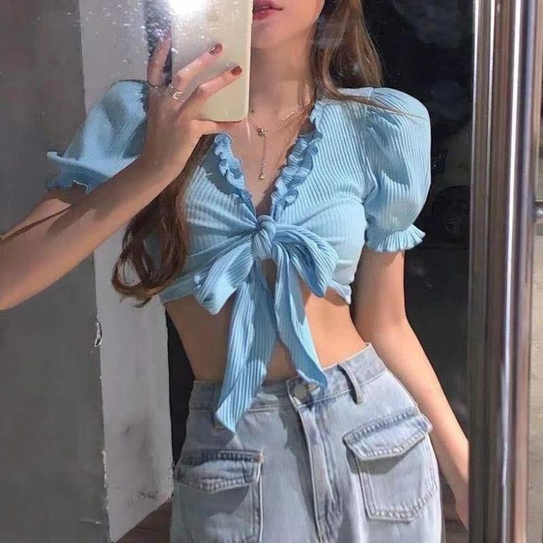 ÁO THUN CROPTOP XINH CỘT DÂY NƠ A3 [Hàng Siêu Cấp] | BigBuy360 - bigbuy360.vn