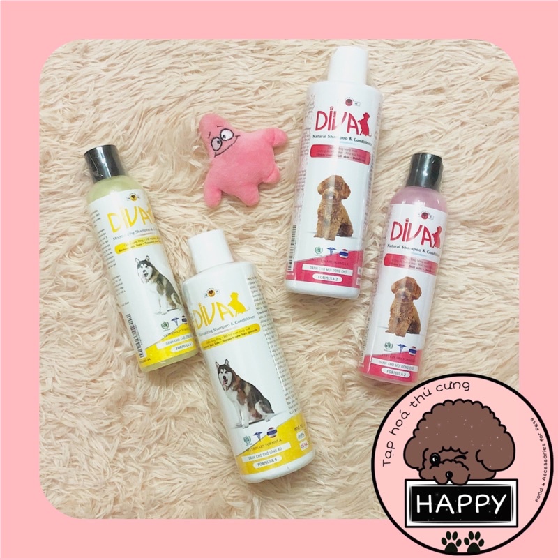 Sữa tắm Diva cao cấp khử mùi dưỡng lông giảm rụng lông cho thú cưng 260ml &amp; 400ml [Ảnh thật] - Tạp Hóa Thú Cưng Happy