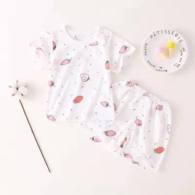 Set Đồ Ngủ Áo Tay Cộc Và Quần Ngắn Cotton Họa Tiết Hoạt Hình Xinh Xắn Dễ Thương Cho Bé