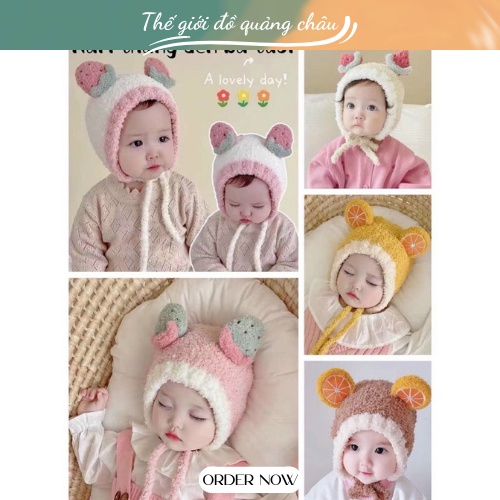 Mũ len tai hoa quả buộc dây siêu kute, mẫu cực đẹp cực ấm cho bé (M05)