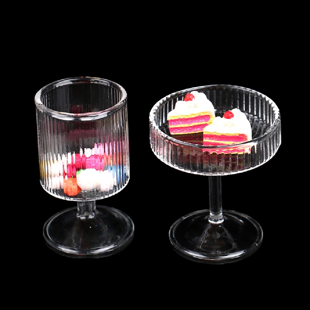 SU Dollhouse Glass Cake Stand Fruit Tray Dessert Pan Kitchen Wine Glass Decor Toy n
