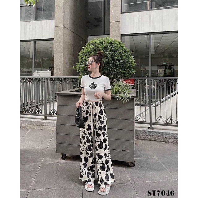 Sét thun áo Tay ngắn quần hoạ tiết siêu xinh chuẩn mẫu ảnh th